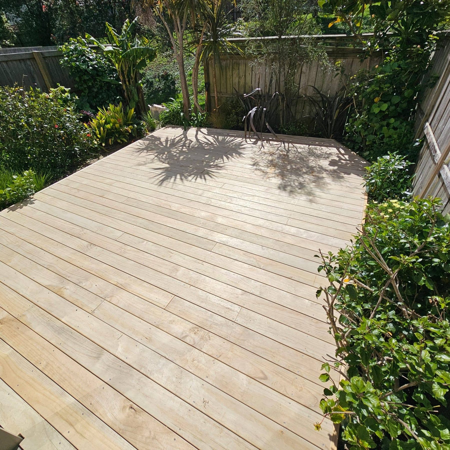 Finished deck seen from the far corner of the garden