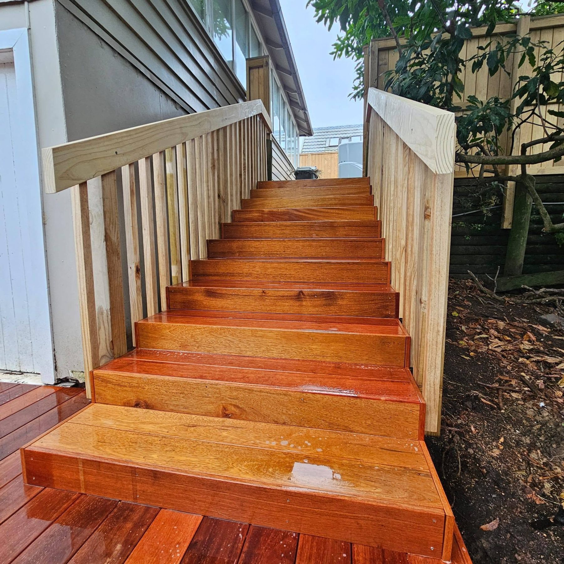 Completed hardwood stairs with balustrade