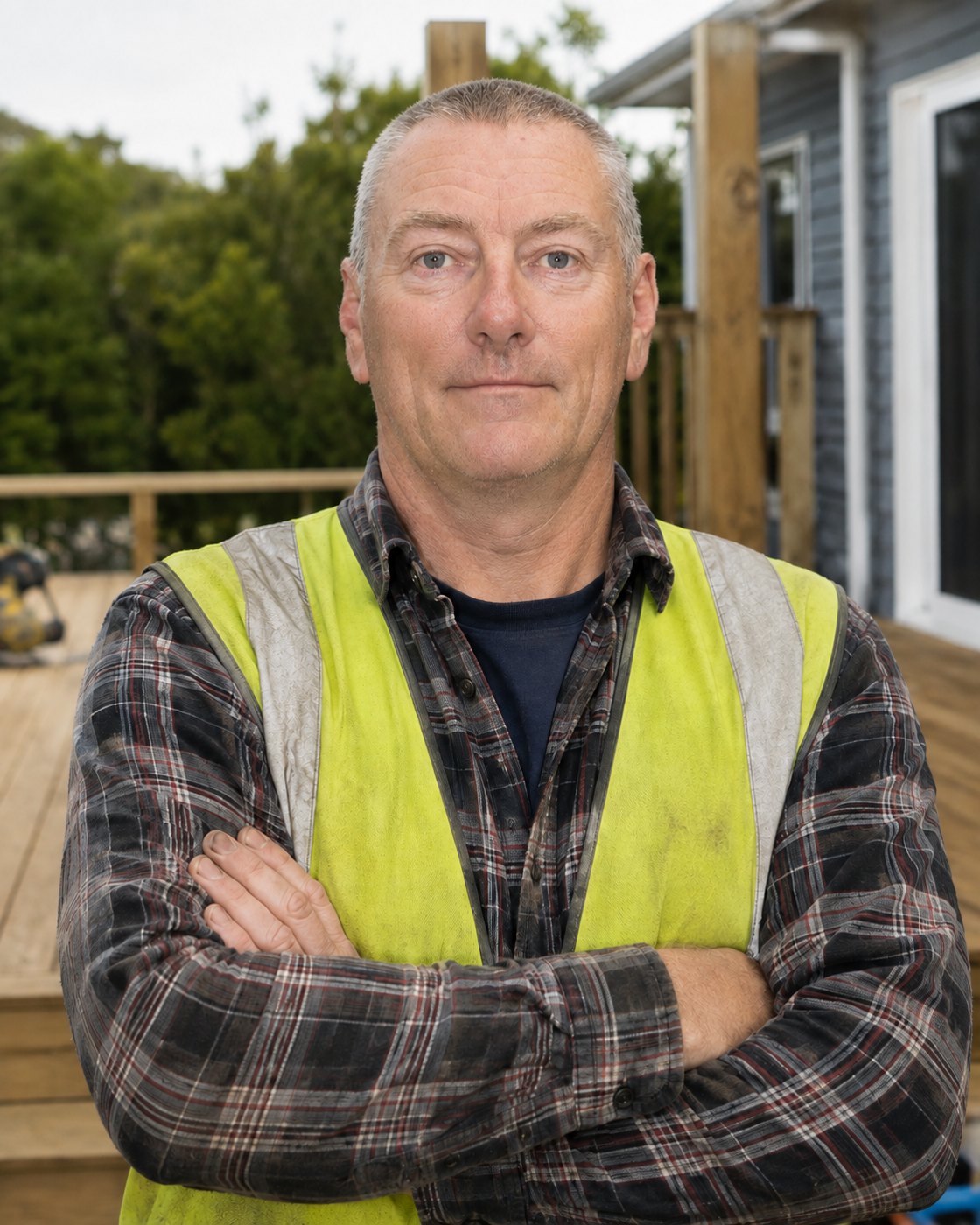 Paul, owner of Paul's Decks, on a deck construction site on Auckland's North Shore