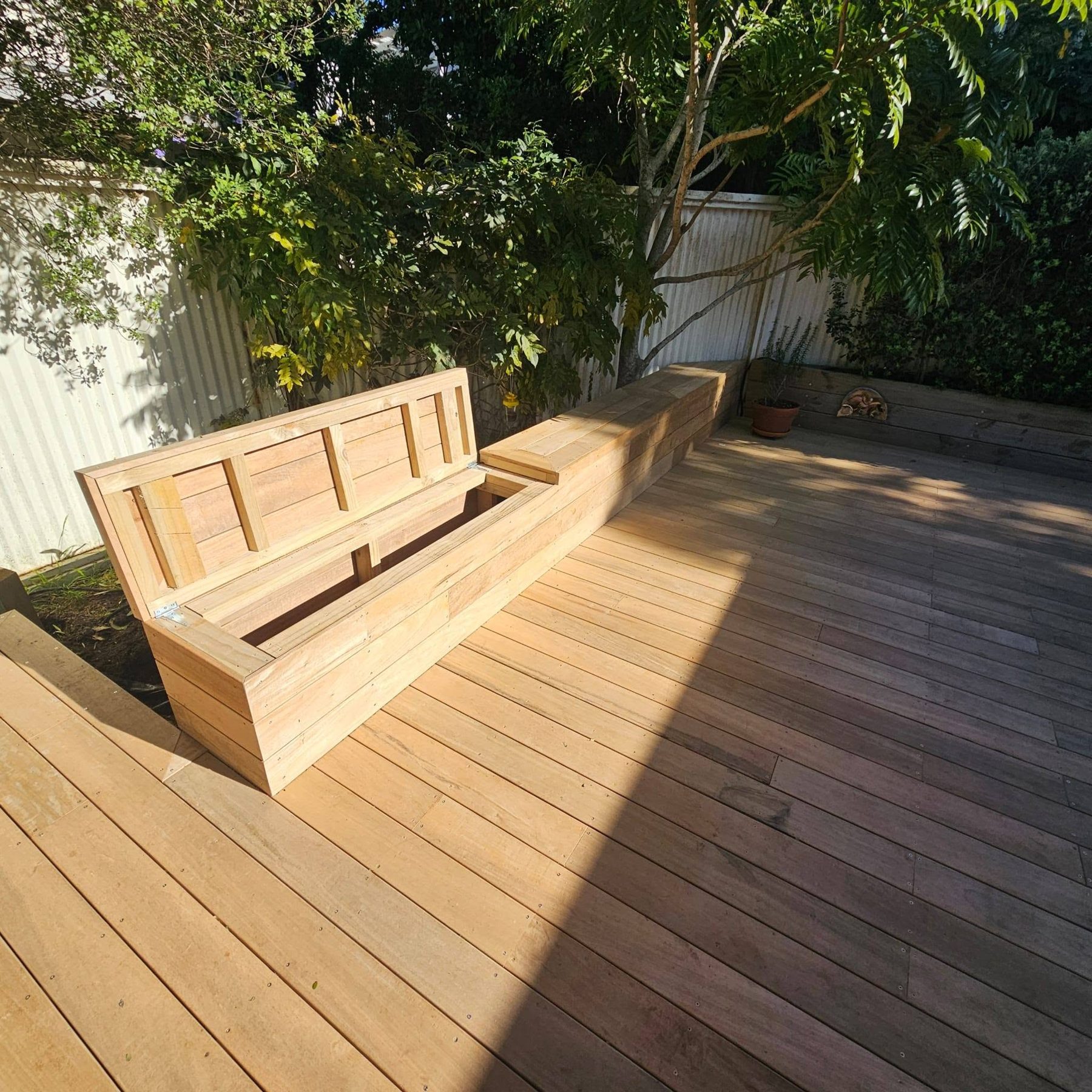 Built-in timber bench seat on a finished deck