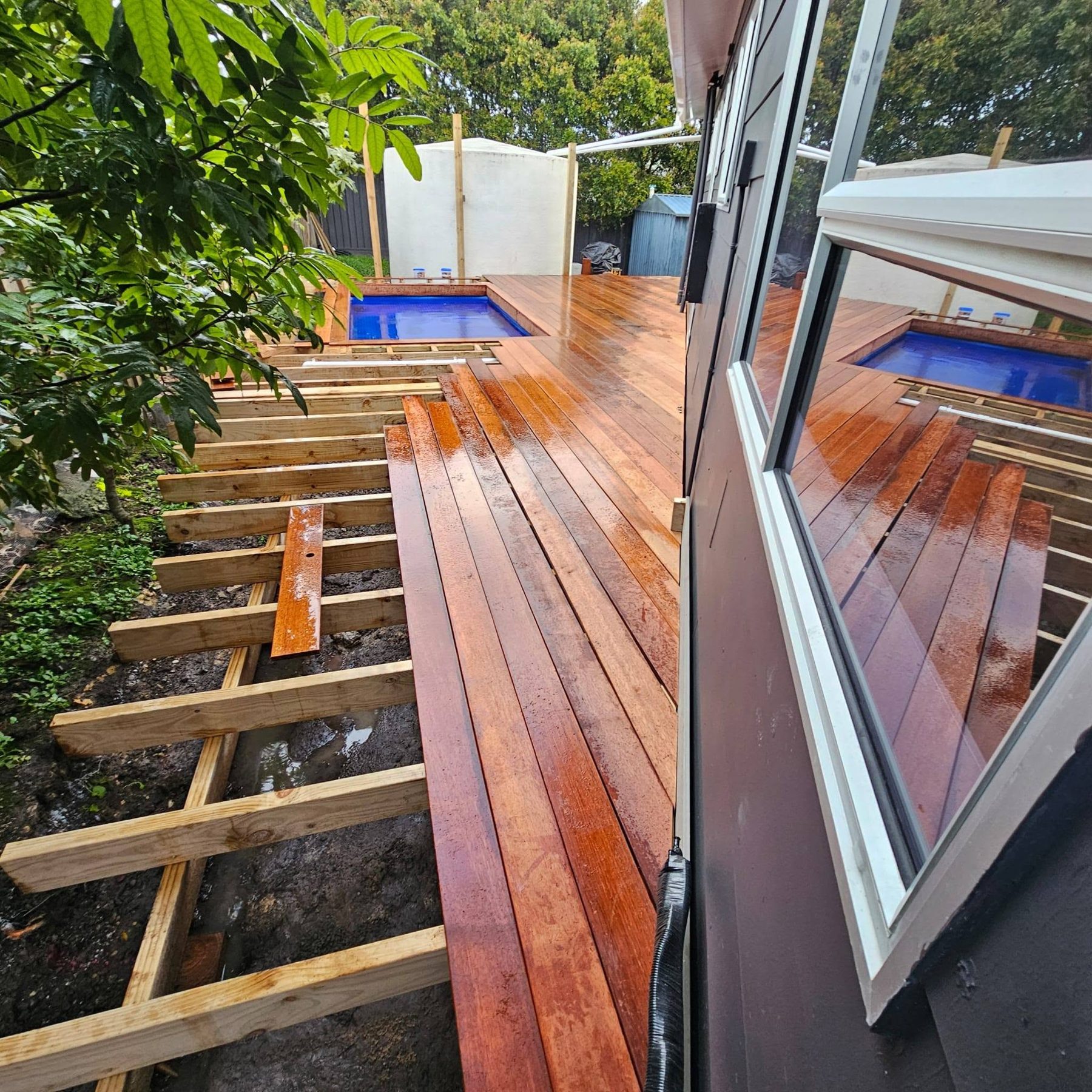 Kwila boards being laid across the finished substructure