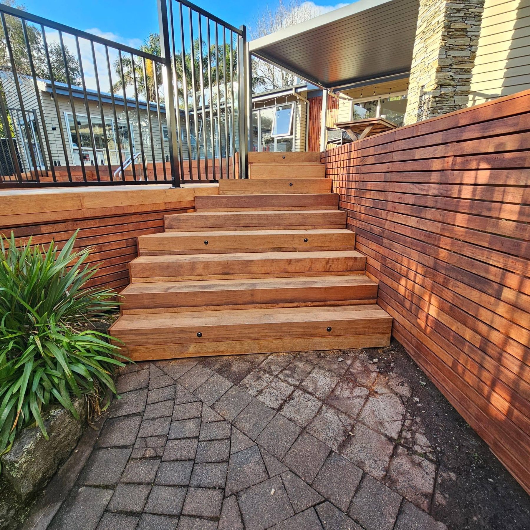 Kwila steps leading up to the elevated deck